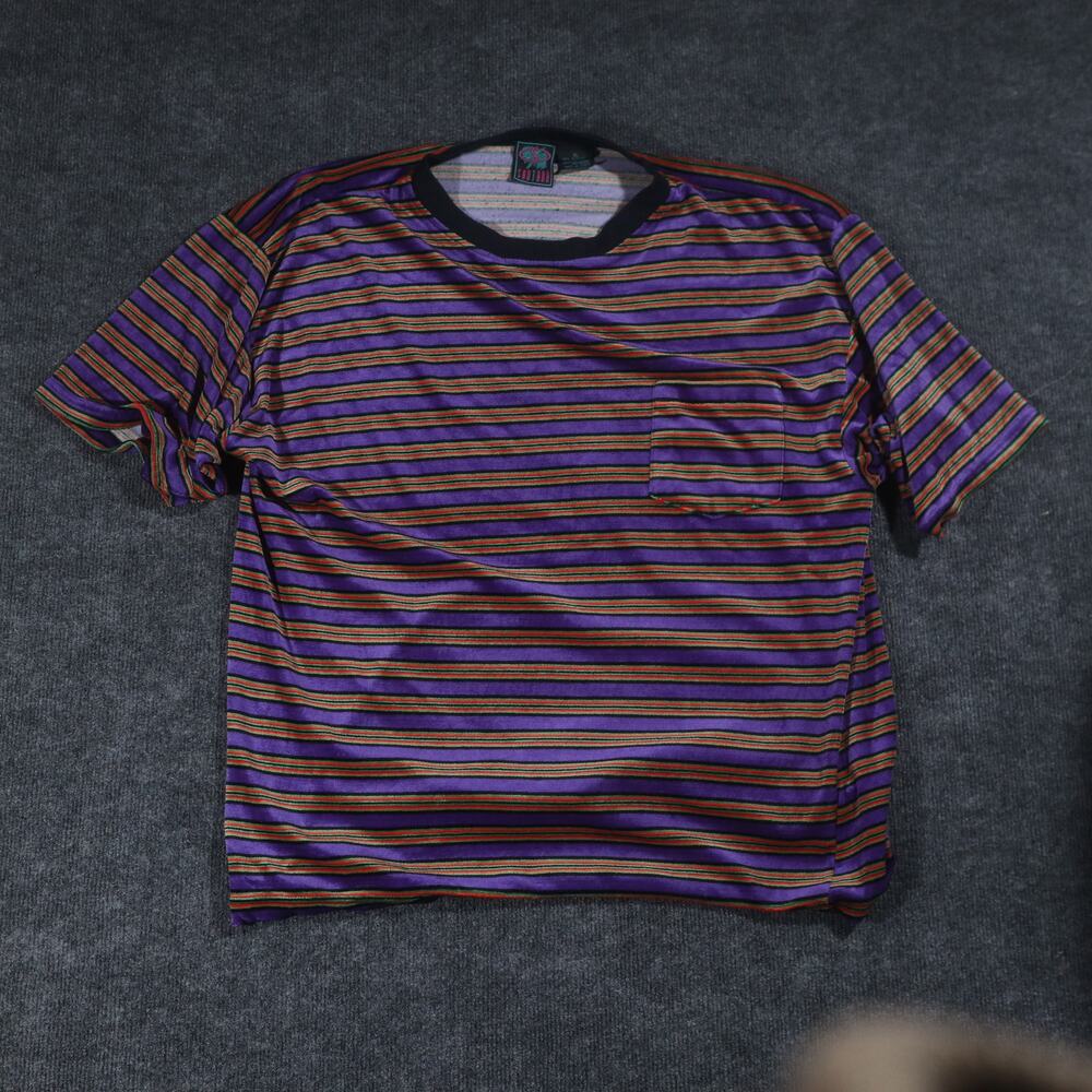 Vintage 90s Santana Striped Velour Pocket T-shirt Purple XL